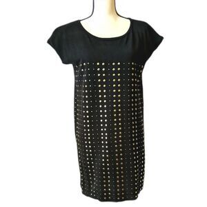 Adrienne Vittadini Gold Studded Black Short Sleeve Silk Blend Dress Women's M